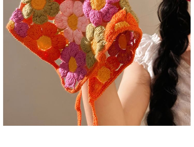 Knit Scarf Floral Head Triangle