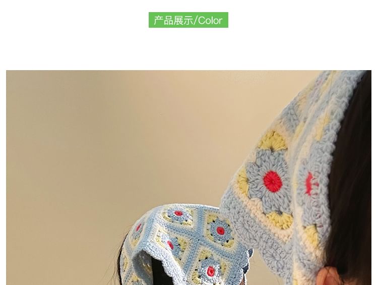 Floral Scarf Head Knit Plaid Triangle