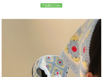 Floral Scarf Head Knit Plaid Triangle
