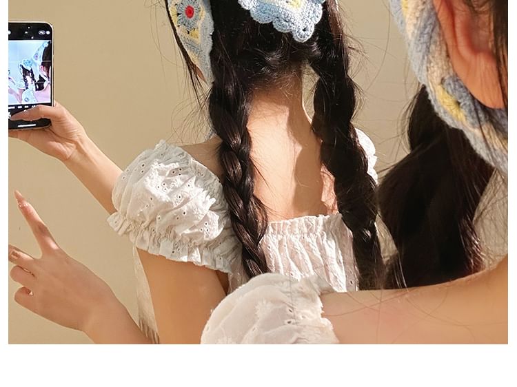 Floral Scarf Head Knit Plaid Triangle