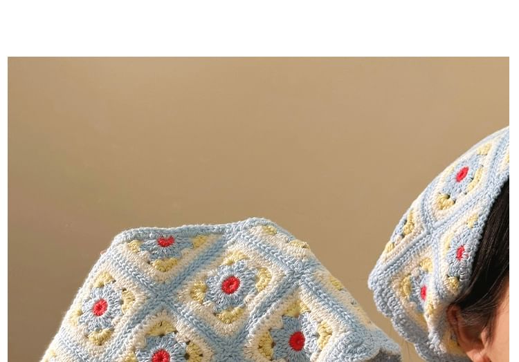 Floral Scarf Head Knit Plaid Triangle