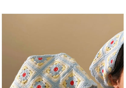 Floral Scarf Head Knit Plaid Triangle