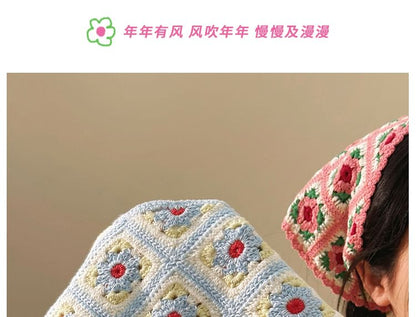 Floral Scarf Head Knit Plaid Triangle