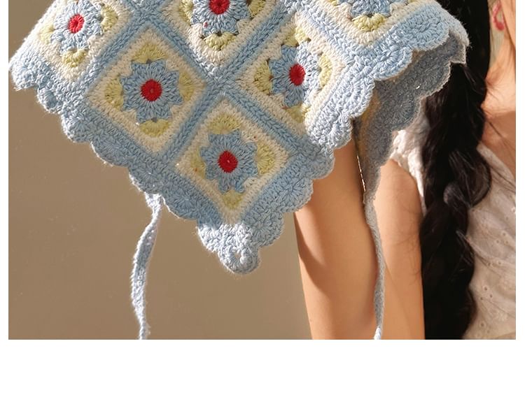 Floral Scarf Head Knit Plaid Triangle