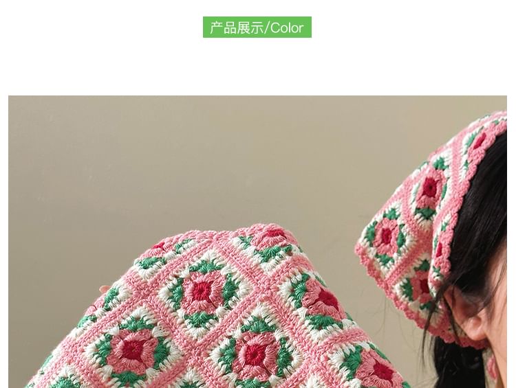 Scarf Triangle Floral Knit Plaid Head