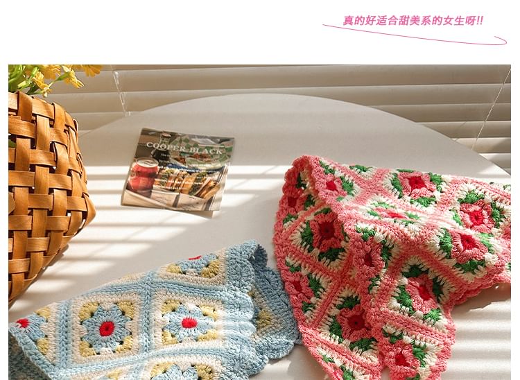 Scarf Triangle Floral Knit Plaid Head