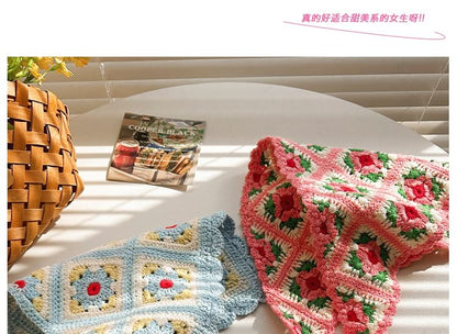 Scarf Triangle Floral Knit Plaid Head