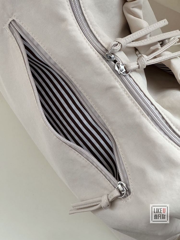 Drawstring Plain Zip Shoulder Bag