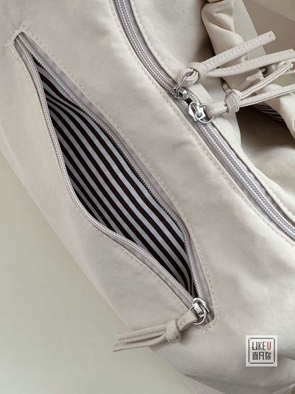 Drawstring Plain Zip Shoulder Bag