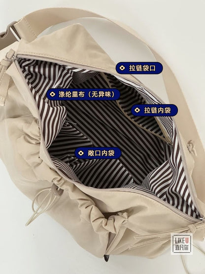 Drawstring Plain Zip Shoulder Bag