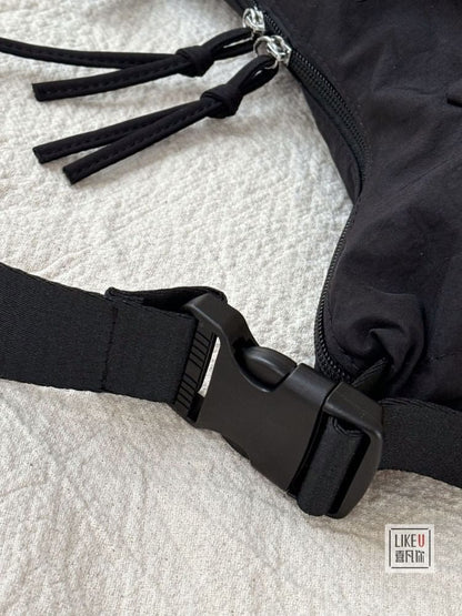 Drawstring Plain Zip Shoulder Bag