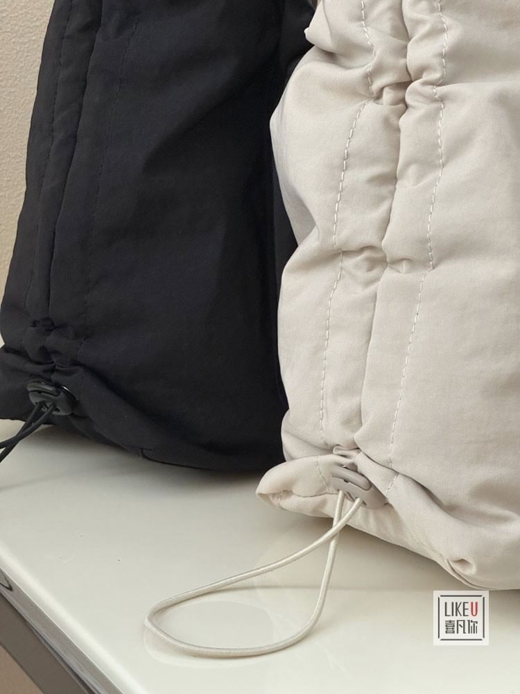 Drawstring Plain Zip Shoulder Bag