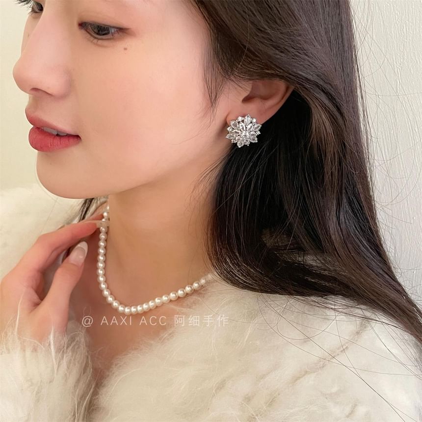 Earring Stud Flower Rhinestone
