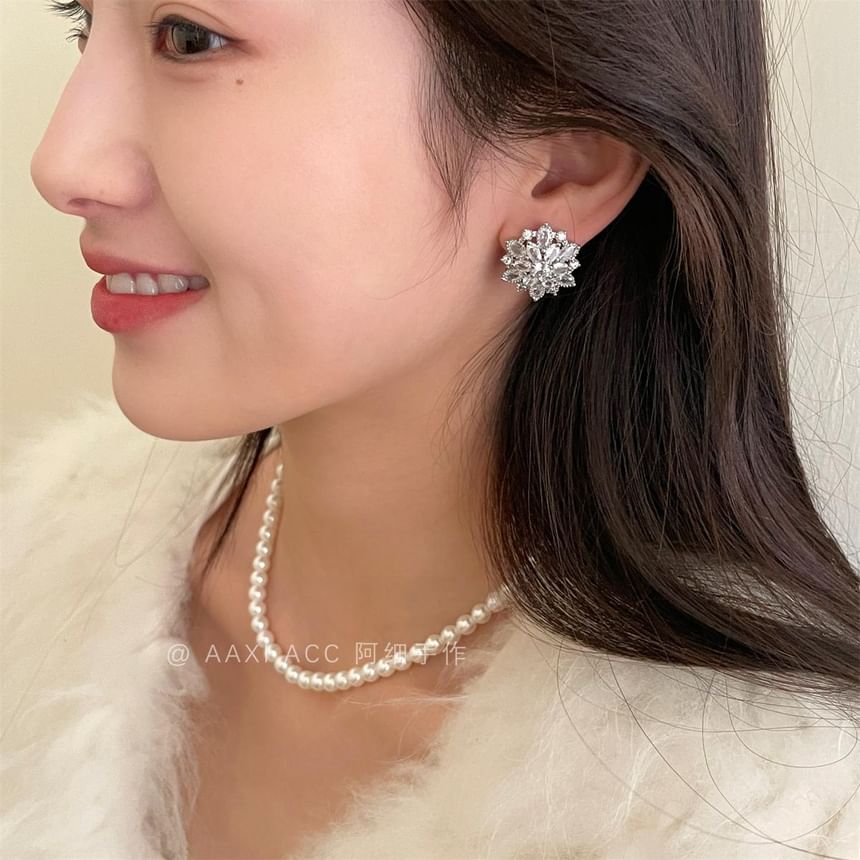 Earring Stud Flower Rhinestone