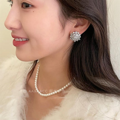 Earring Stud Flower Rhinestone