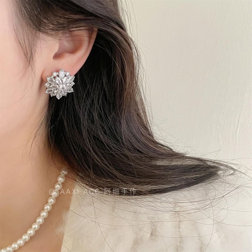 Earring Stud Flower Rhinestone