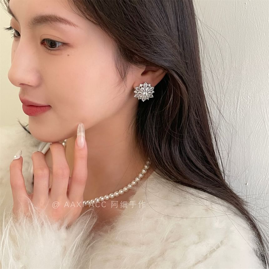 Earring Stud Flower Rhinestone