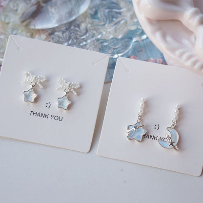 Star Earring Pearl Dangle Faux