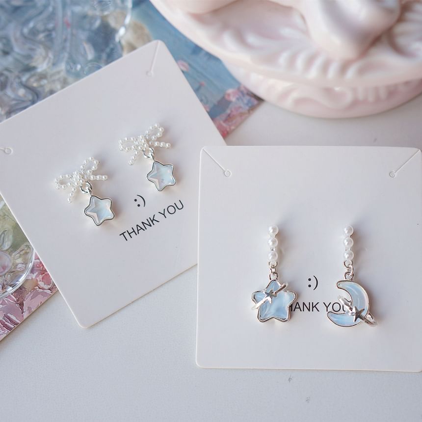 Star Earring Pearl Dangle Faux
