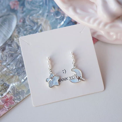 Star Earring Pearl Dangle Faux