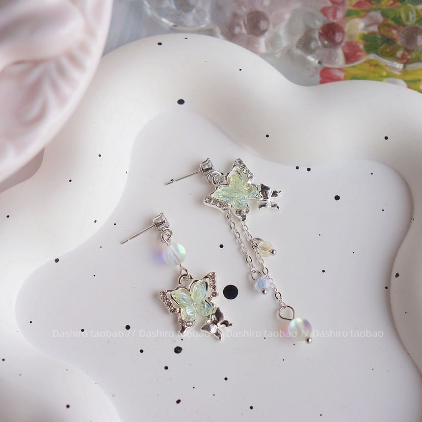 Beaded Dangle Butterfly Earring Clip / On