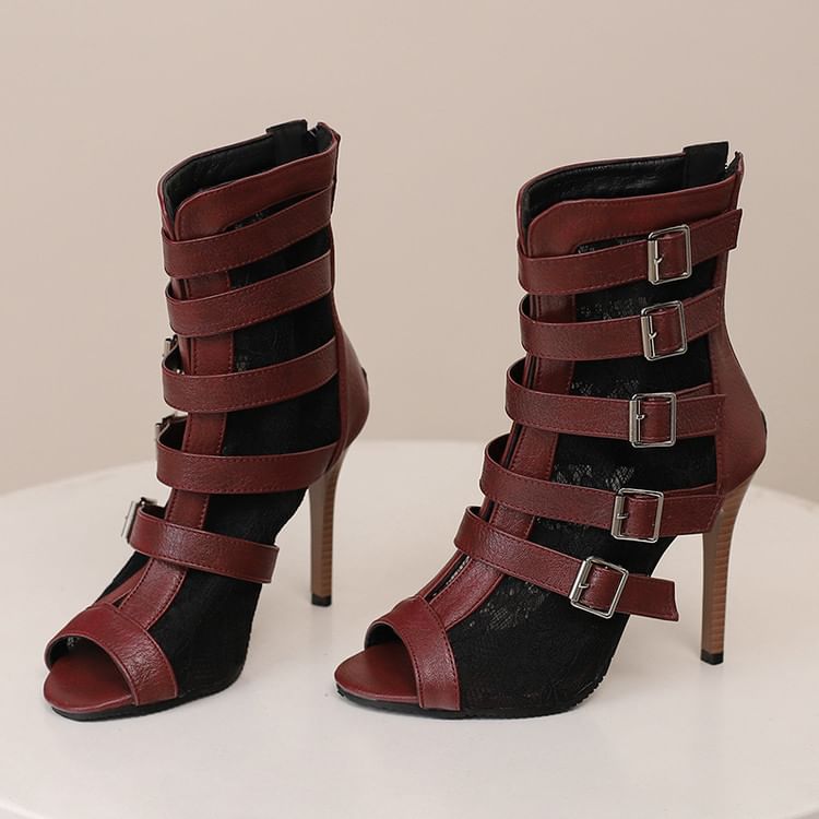 Peep-Toe Lace Panel High Heel Sandals