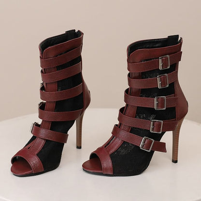 Peep-Toe Lace Panel High Heel Sandals