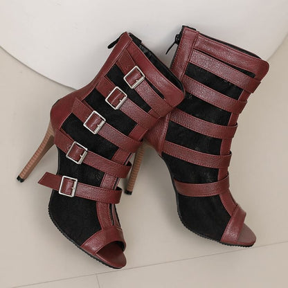 Peep-Toe Lace Panel High Heel Sandals