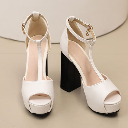 Chunky Heel Platform Two Tone Sandals