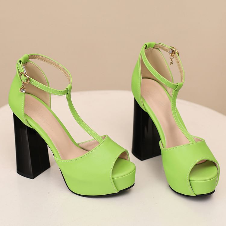 Chunky Heel Platform Two Tone Sandals