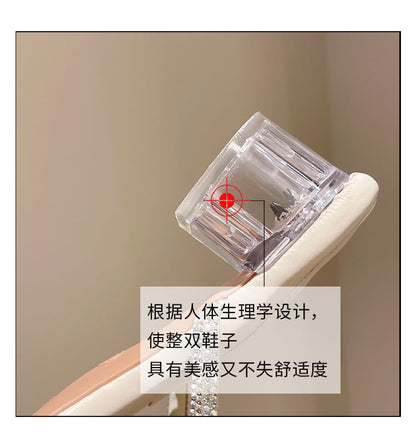 Rhinestone Block Heel Slide Sandals
