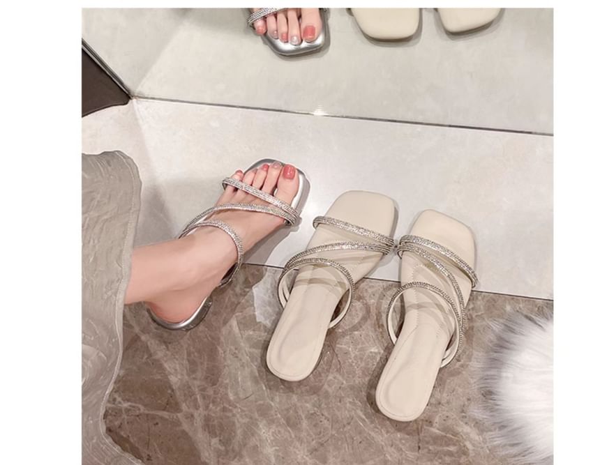 Rhinestone Block Heel Slide Sandals