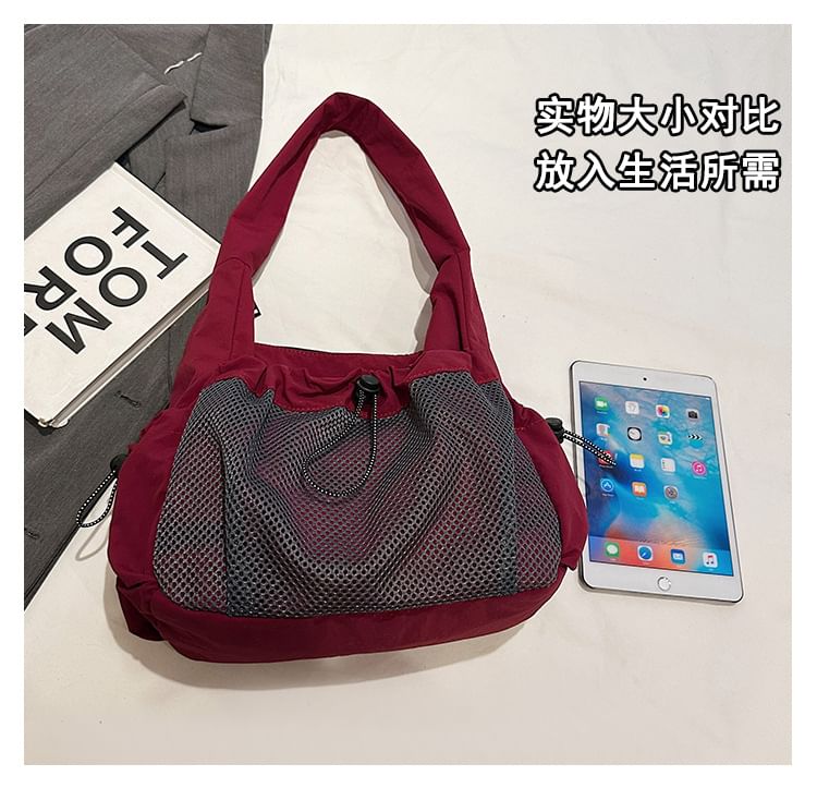 Drawstring Panel Mesh Shoulder Bag