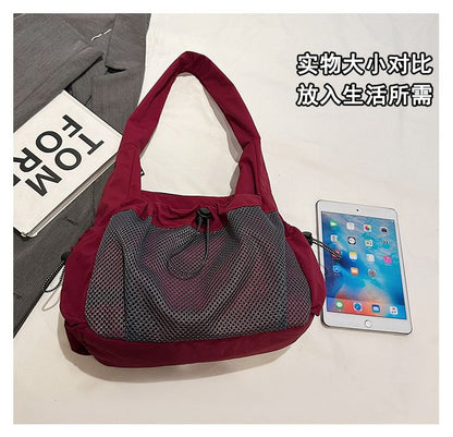 Drawstring Panel Mesh Shoulder Bag