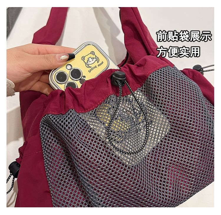 Drawstring Panel Mesh Shoulder Bag