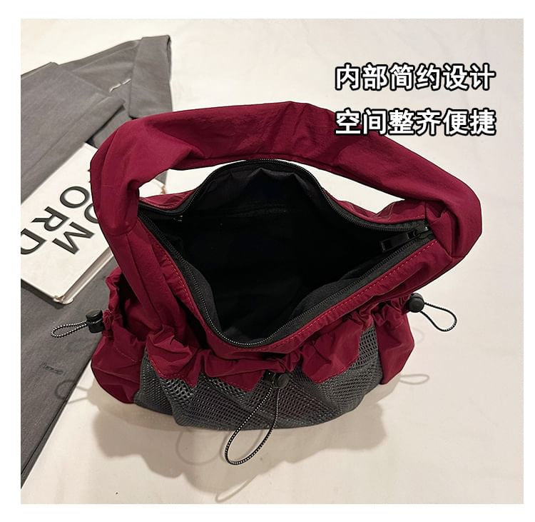 Drawstring Panel Mesh Shoulder Bag