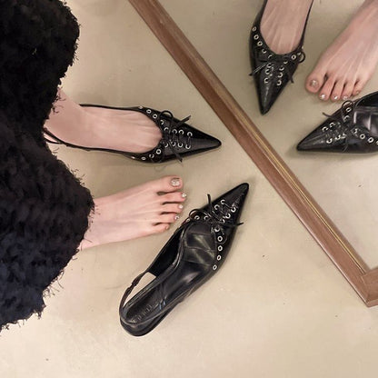 Kitten Heel Pointed Toe Faux Leather Slingback Sandals