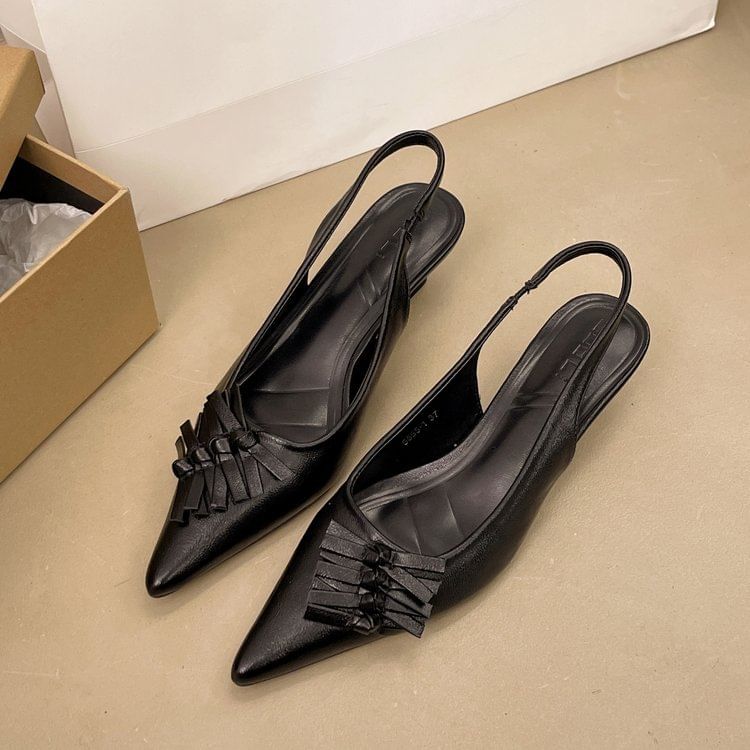 Kitten Heel Pointed Toe Faux Leather Slingback Sandals