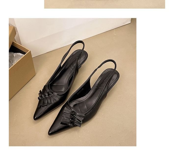 Kitten Heel Pointed Toe Faux Leather Slingback Sandals