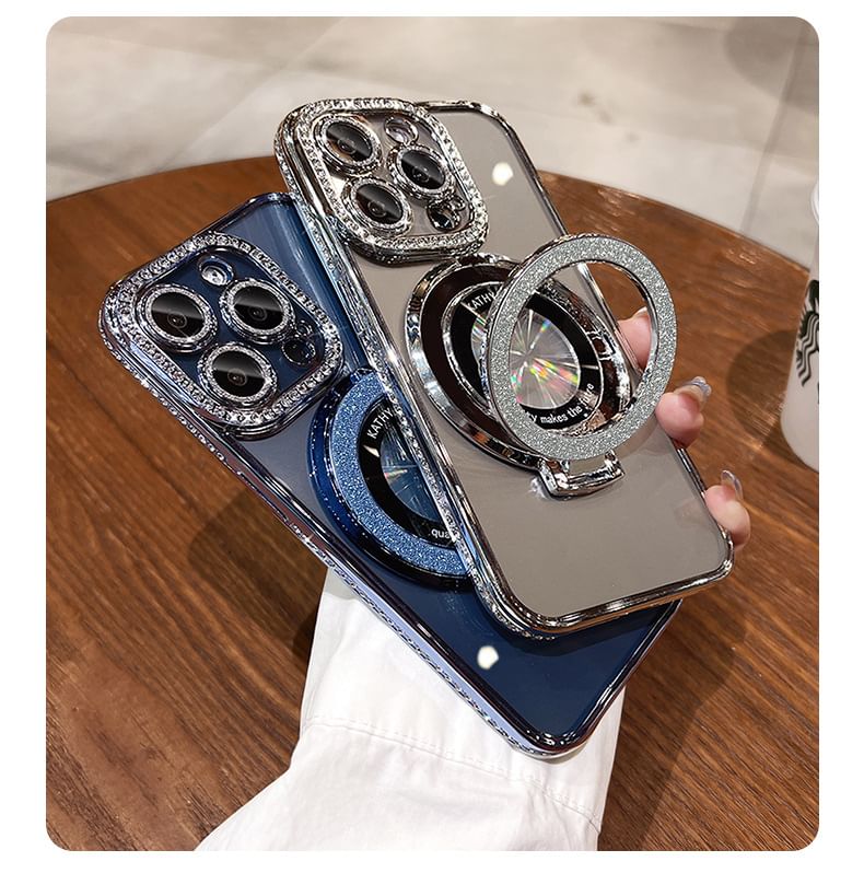 Phone Transparent Case MagSafe) with Magnetic Stand (Compatible Rhinestone