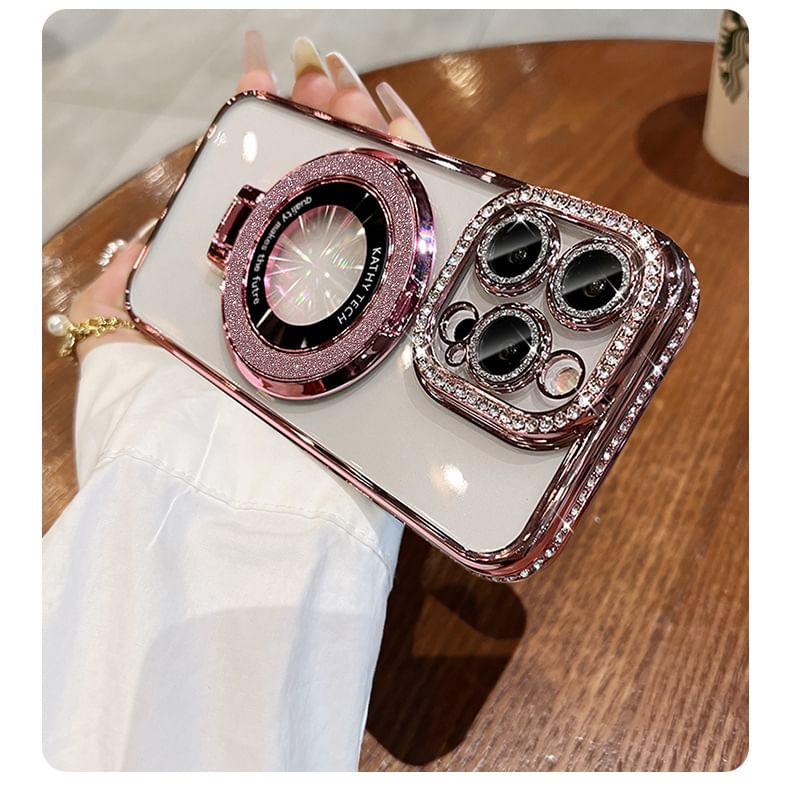 Phone Transparent Case MagSafe) with Magnetic Stand (Compatible Rhinestone