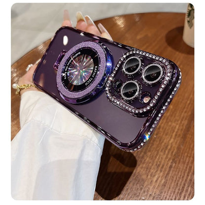 Phone Transparent Case MagSafe) with Magnetic Stand (Compatible Rhinestone