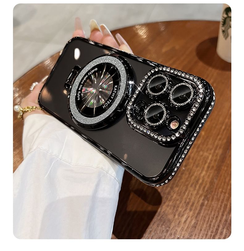 Phone Transparent Case MagSafe) with Magnetic Stand (Compatible Rhinestone