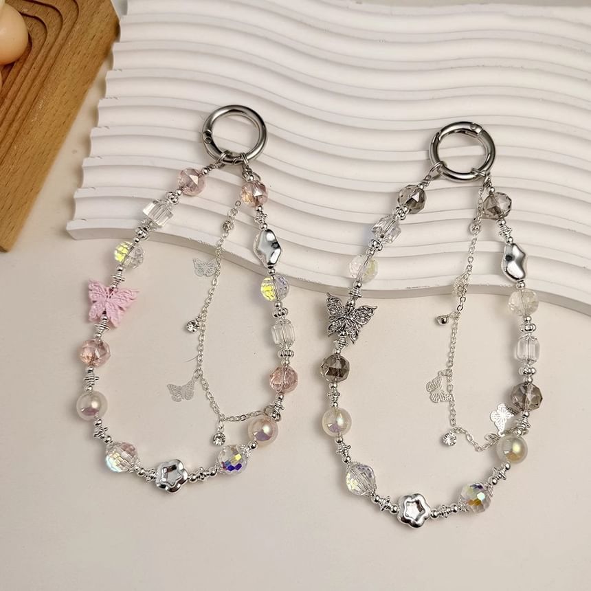 Butterfly Phone Strap Faux Pearl Crystal