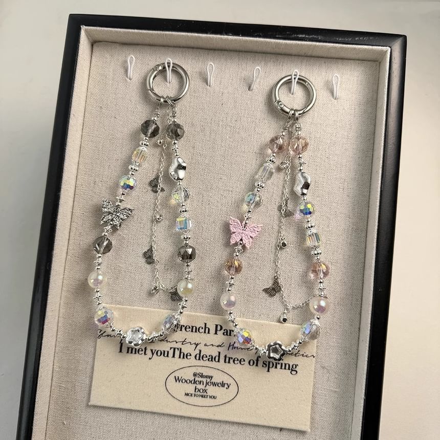 Butterfly Phone Strap Faux Pearl Crystal