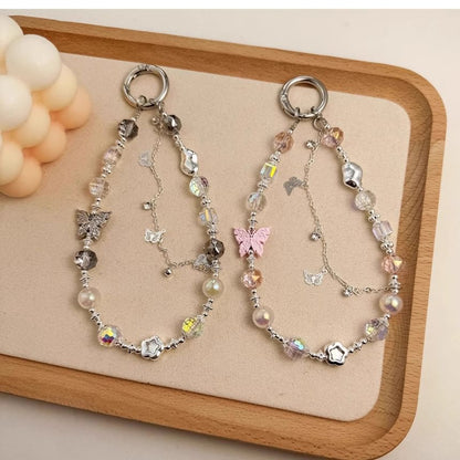 Butterfly Phone Strap Faux Pearl Crystal