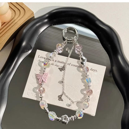 Butterfly Phone Strap Faux Pearl Crystal