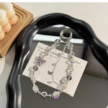 Butterfly Phone Strap Faux Pearl Crystal