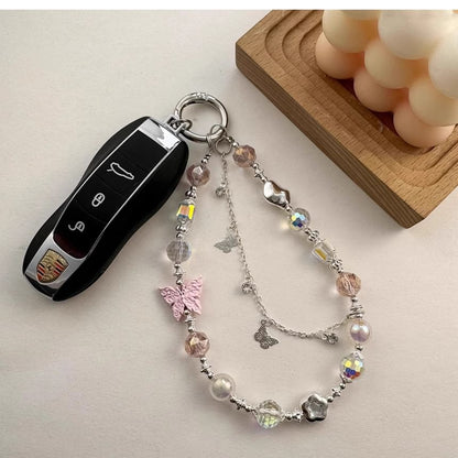 Butterfly Phone Strap Faux Pearl Crystal