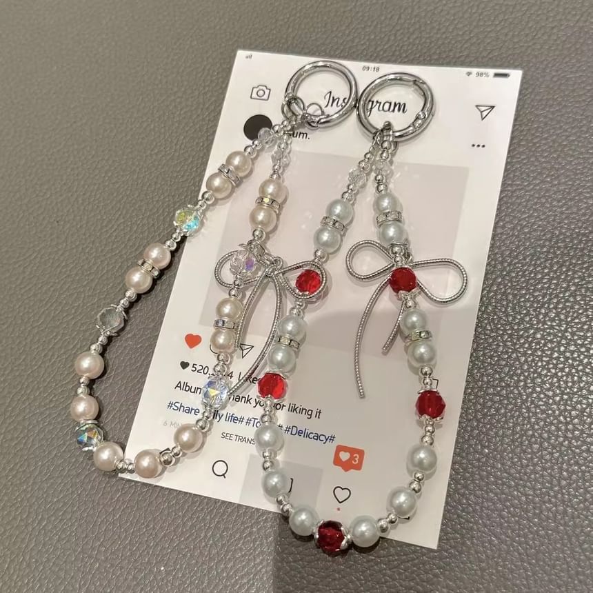 with Lanyard Bow Faux Pad Strap Pearl Phone